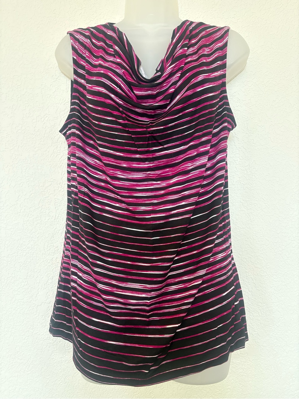 Christopher & Banks Black and Fuchsia Striped Cowl Neck Tank